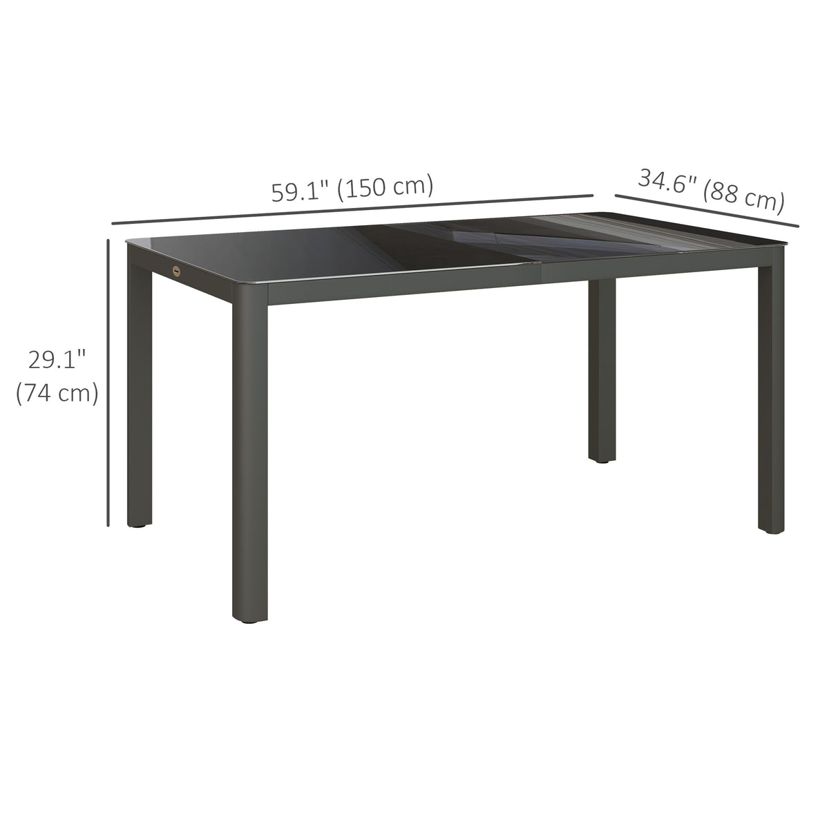 59" x 35" Aluminium Outdoor Dining Table for 6, with Glass Tabletop, Grey