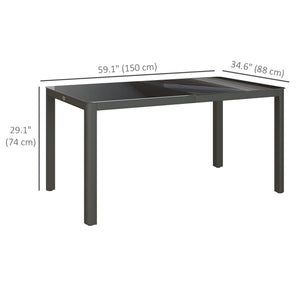 59" x 35" Aluminium Outdoor Dining Table for 6, with Glass Tabletop, Grey