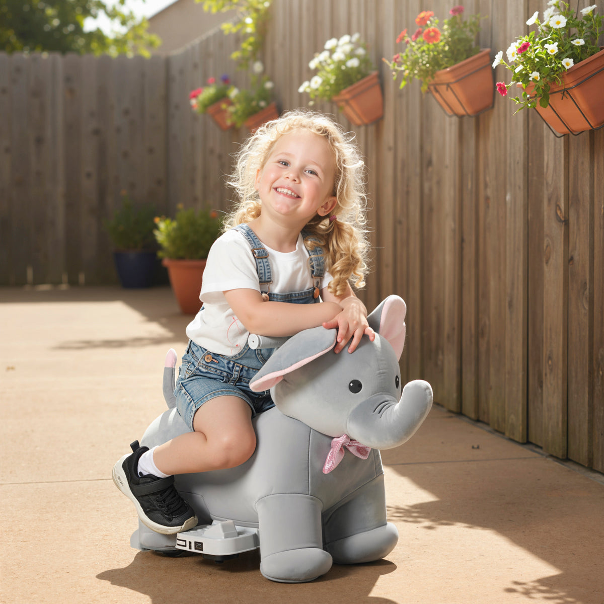 Qaba 6V Kids Ride on Toy, Ride on Horse Elephant with Music, Soft Touch, Silent PU Wheels, Forward, for 1.5-5 Years