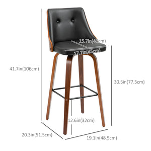Bar Height Bar Stools Set of 2, PU Leather Upholstered Swivel Barstools with Solid Wood Legs Footrest and Tufted Back, Black