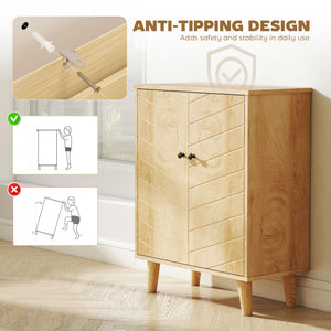 Storage Cabinet with Doors, Cupboard Organization with Shelf and Wood Legs, Storage Solution for Living Room, Bathroom