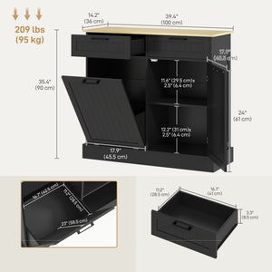 Hidden Garbage Bin Cabinet, Tilt Out Trash Cabinet w/ 2 Drawers, Freestanding Kitchen Island for Laundry – view 2