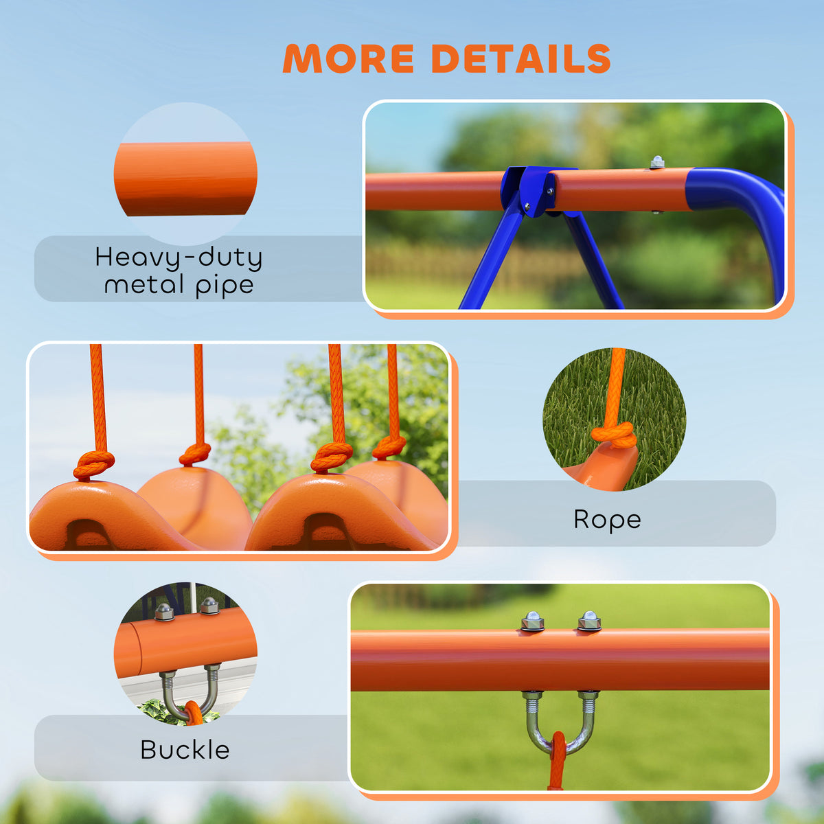 4 in 1 Metal Swing Set with Double Swings, Glider, Slide, Ladder for Backyard, Outdoor, Playground, Multicoloured