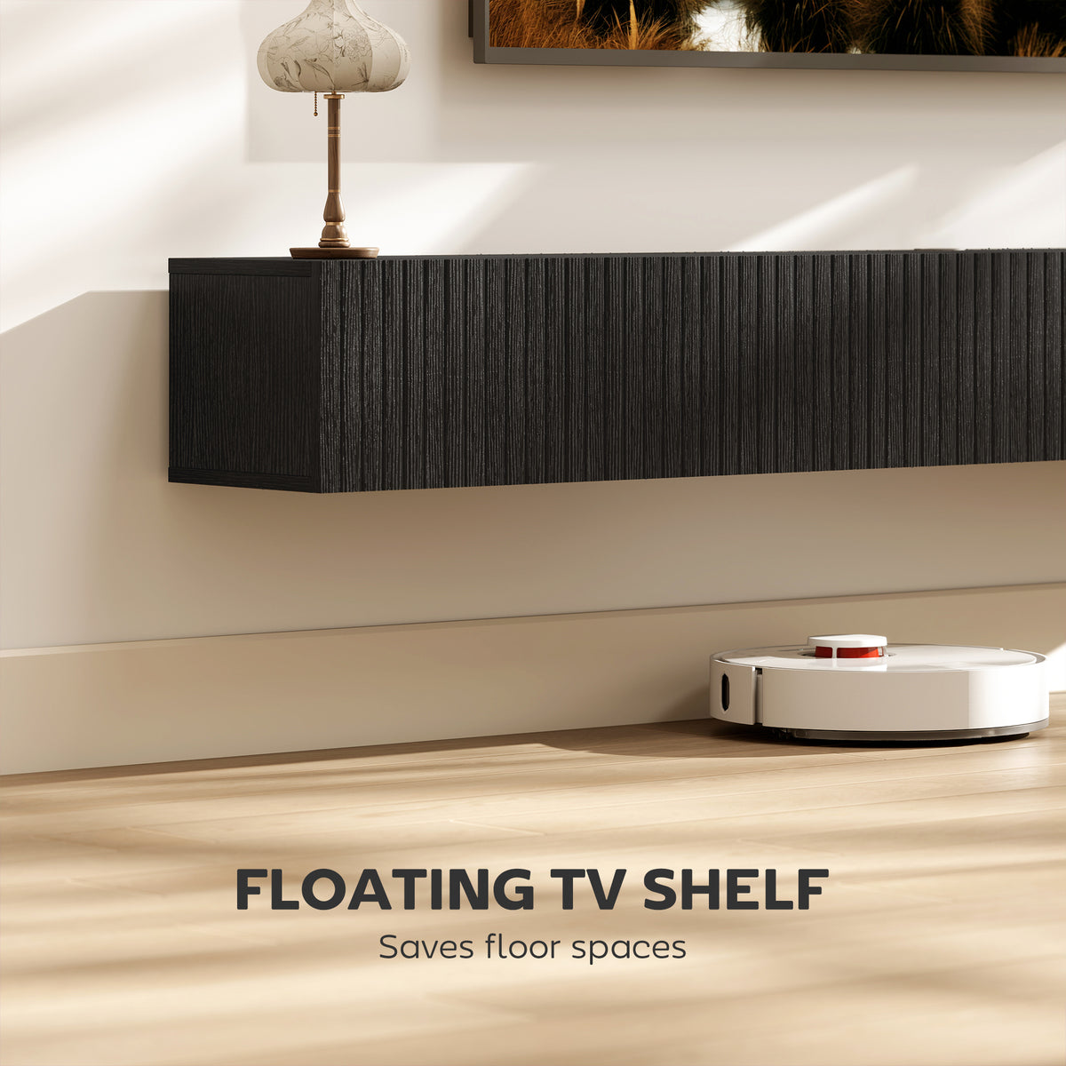71" Floating TV Stand for TVs up to 72 Inch, Wall Mount Media Console with 2 Fluted Flip-Down Doors – view 3