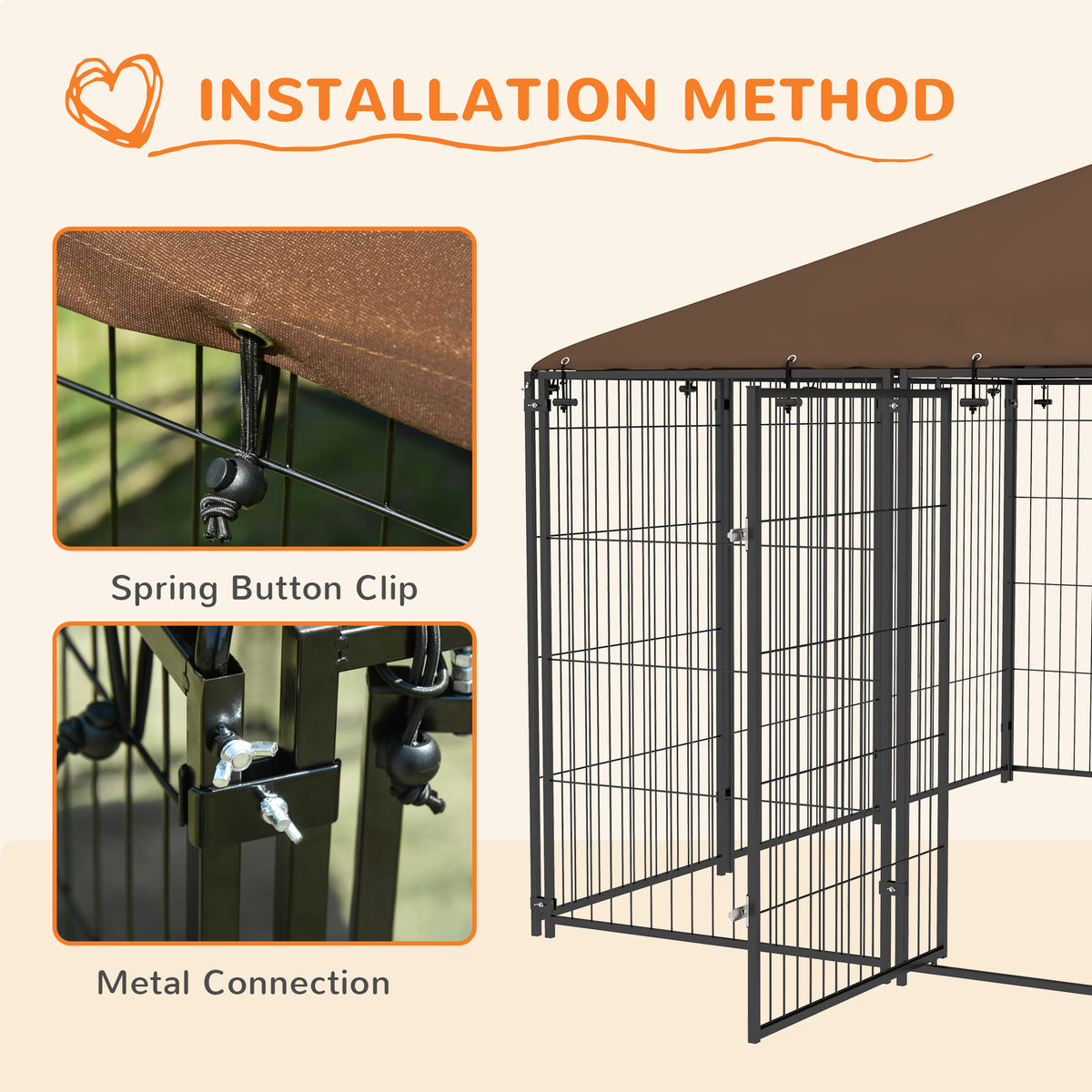 4.6' x 4.6' x 5' Outdoor Dog Kennel with Canopy, Rotating Bowls, Coffee – view 20
