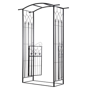 Outdoor Metal Trellis Garden Arch Arbor w/ Lucky Leaf Clover Gate for Ceremony Wedding Party Garden Lawn, Black