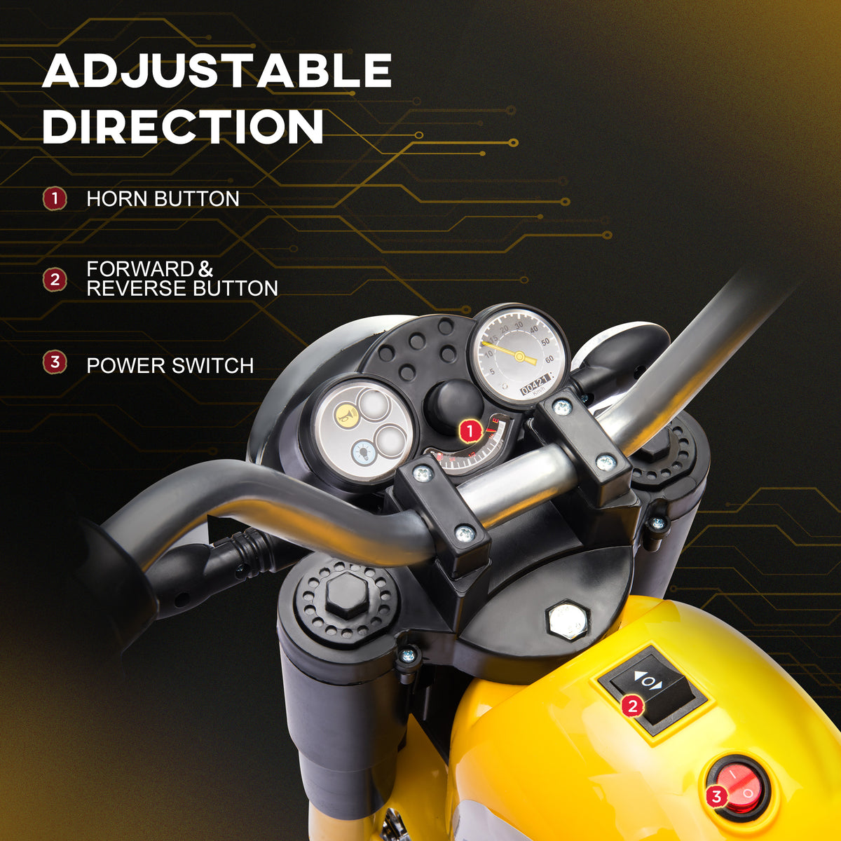Aosom Kids Electric Motorcycle 6V Battery Powered Ride-On Dirt Bike 3-Wheels Motorbike with Horn Headlights Realistic Sounds 1.24mph Speed for Girls Boy 18 - 36 Months