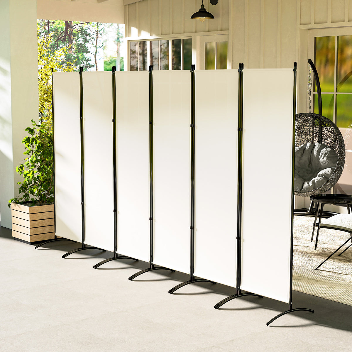 6 Panel Folding Room Divider, UV30+ Privacy Screen, Indoor Outdoor Privacy Panel with Stable Base, Beige – view 7