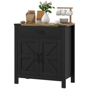 Side Cabinet, Farmhouse Kitchen Storage Cabinet w/ 2 Drawers and Shelves for Living Room, Entryway, Grey