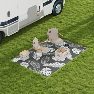 Reversible Outdoor RV Rug, Patio Floor Mat, 6' x 9' Plastic Rug for Backyard, Deck, Beach, Camping, Grey and White