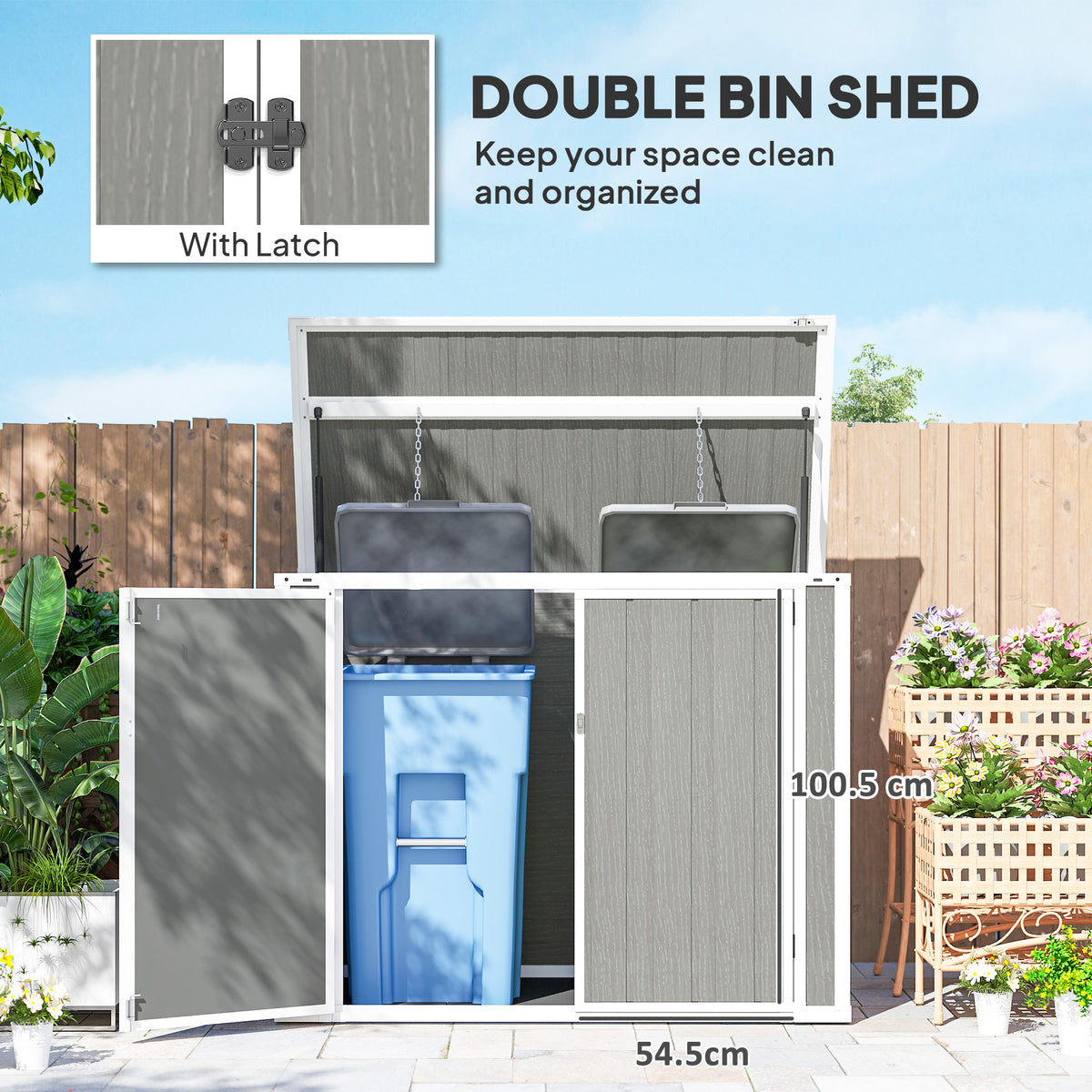 41 Cu. Ft. Outdoor Storage Shed, Outdoor Horizontal Trash Can Storage with Chain Lid, Lockable Storage Box – view 6