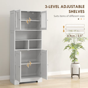 57" Kitchen Pantry, Freestanding Pantry Storage Cabinet with Glass Doors, Adjustable Shelves, Open Compartments, White