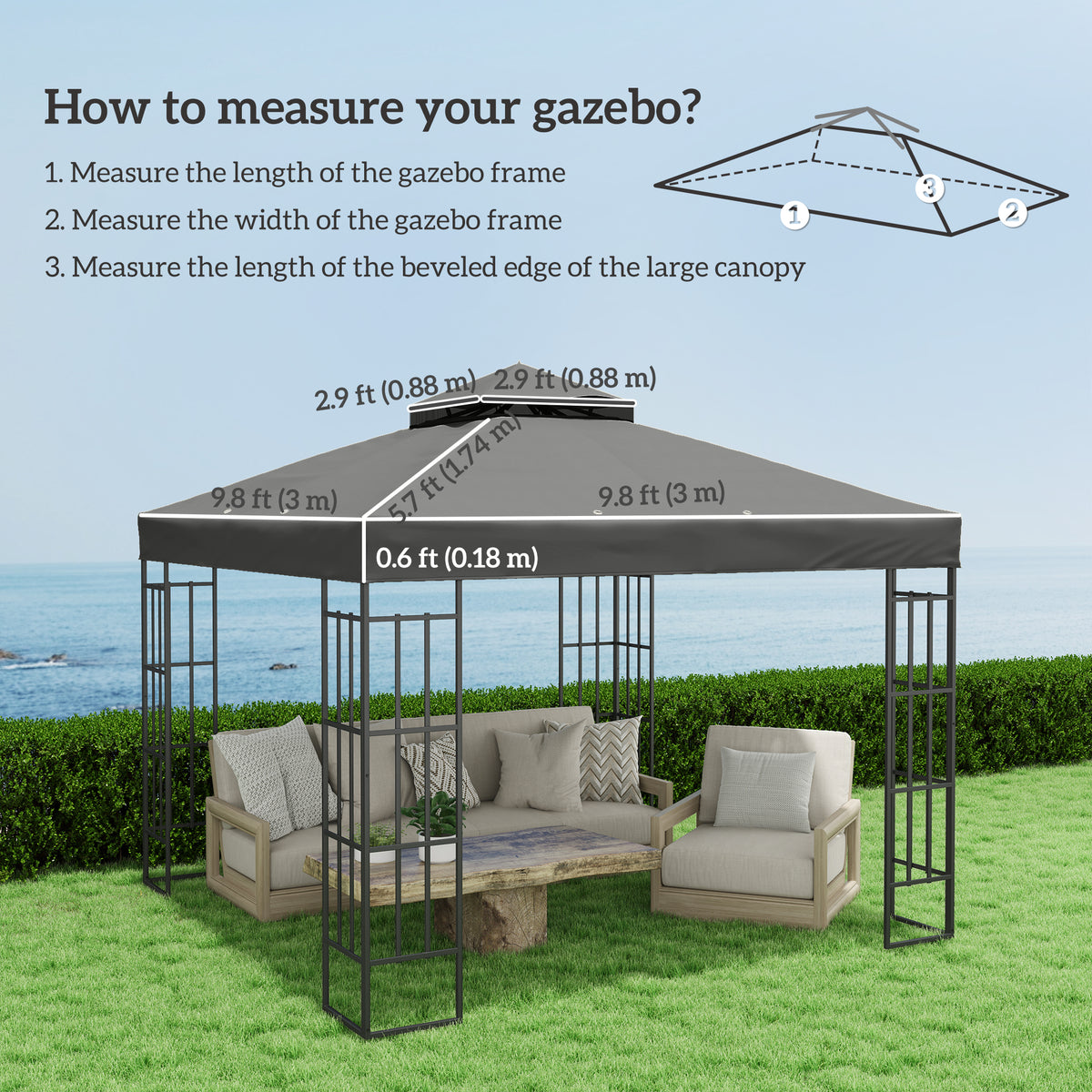 10' x 10' Gazebo Canopy Replacement Cover, 2-Tier Garden Gazebo Roof Replacement, UPF30+, TOP COVER ONLY – view 2
