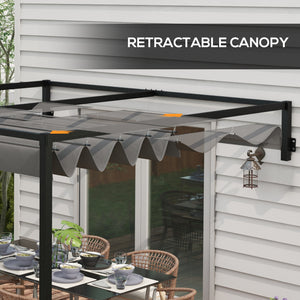 10' x 7' Lean To Pergola, Metal Pergola with Retractable Roof for Grill, Garden, Patio, Deck