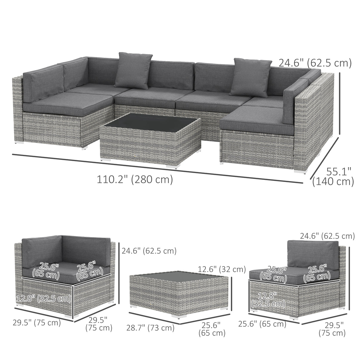 7 Pieces Patio Furniture Set, Rattan Conversation Set Garden Wicker Sofa Set with Washable Cushions and – view 3
