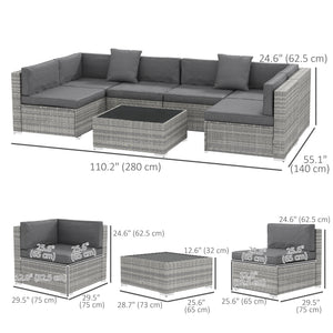 7 Pieces Patio Furniture Set, Rattan Conversation Set Garden Wicker Sofa Set with Washable Cushions and – view 3