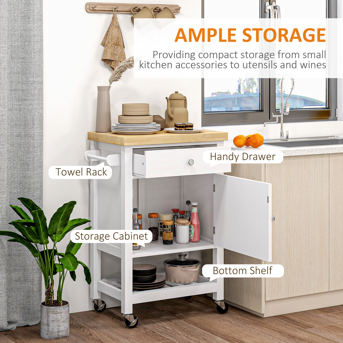 Kitchen Cart on Wheels, Rolling Kitchen Island Cart with Wood Top, Towel Rack – view 17