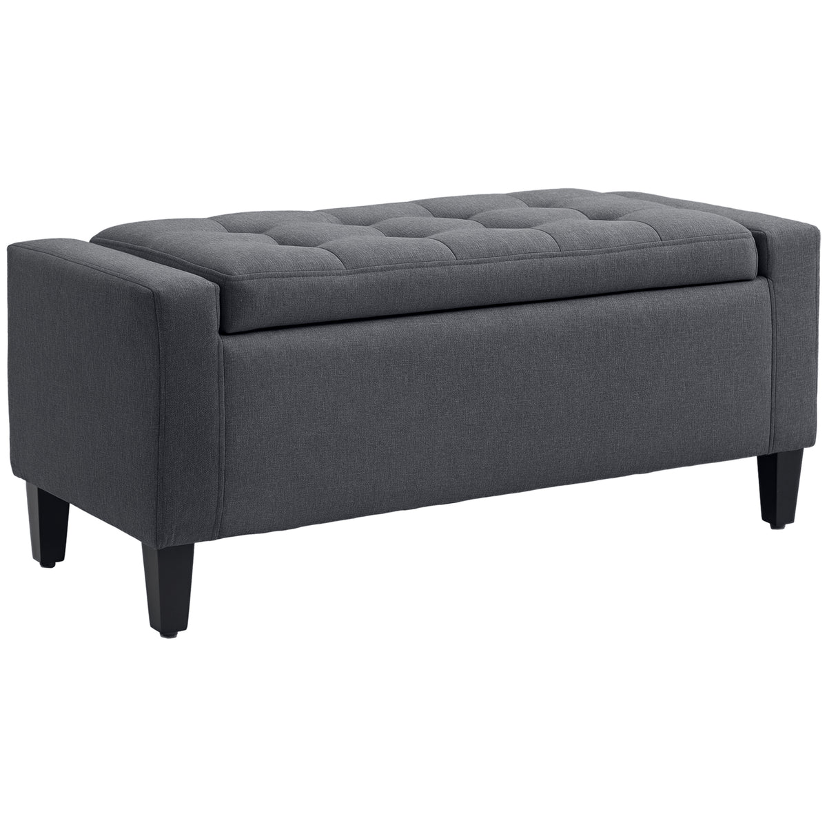 Storage Ottoman Bench, Linen Upholstered Bench with Tufted Design, Flipping Top, Dark Grey