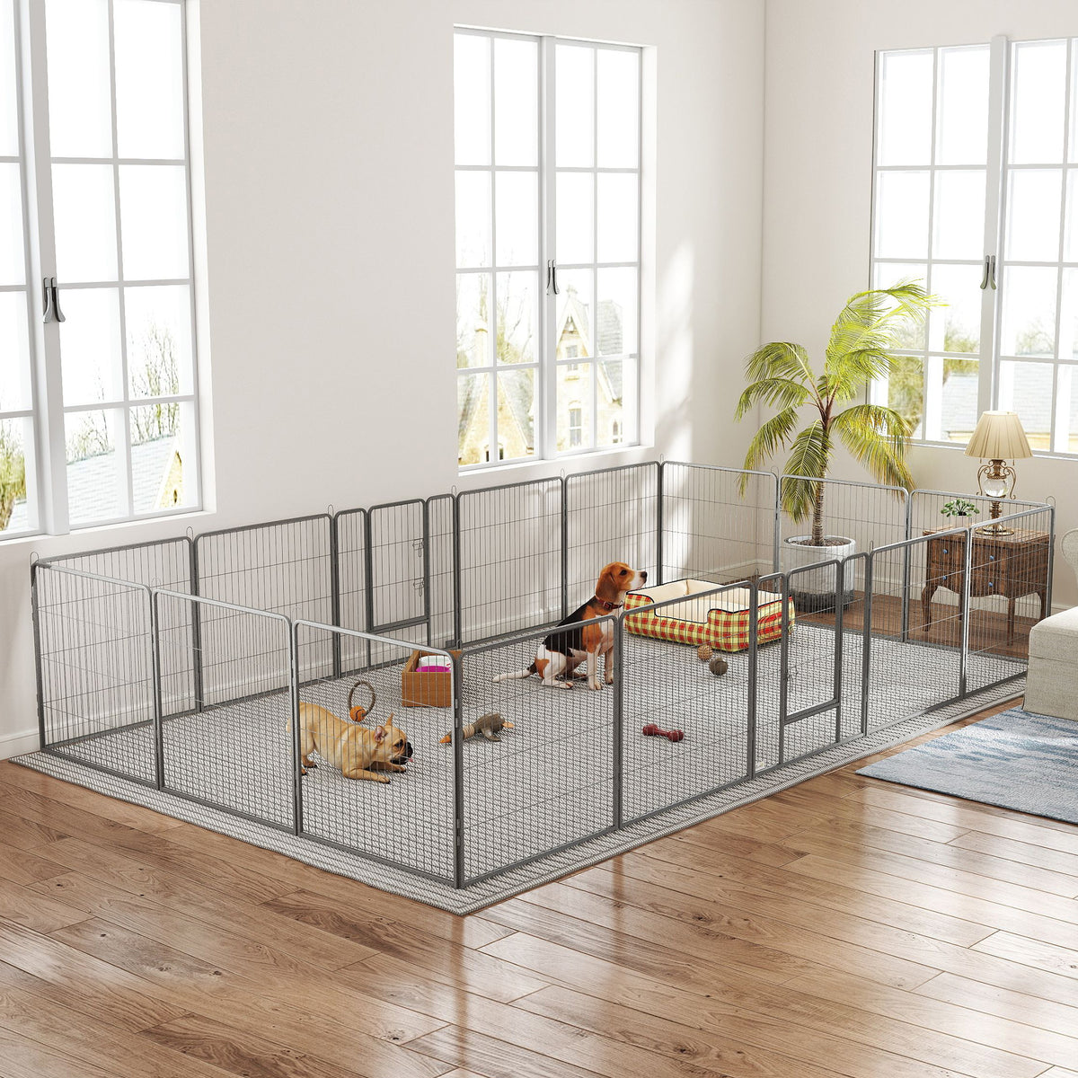 Heavy Duty Dog Playpen, 16 Panels Pet Playpen Dog Fence, Portable Puppy Exercise Pen, with 2 Doors Locking Latch, Outdoor or Indoor Use 23.5" Height