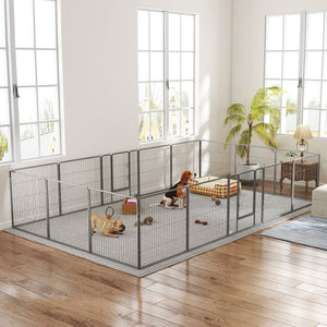 Heavy Duty Dog Playpen, 16 Panels Pet Playpen Dog Fence, Portable Puppy Exercise Pen, with 2 Doors Locking Latch, Outdoor or Indoor Use 23.5" Height