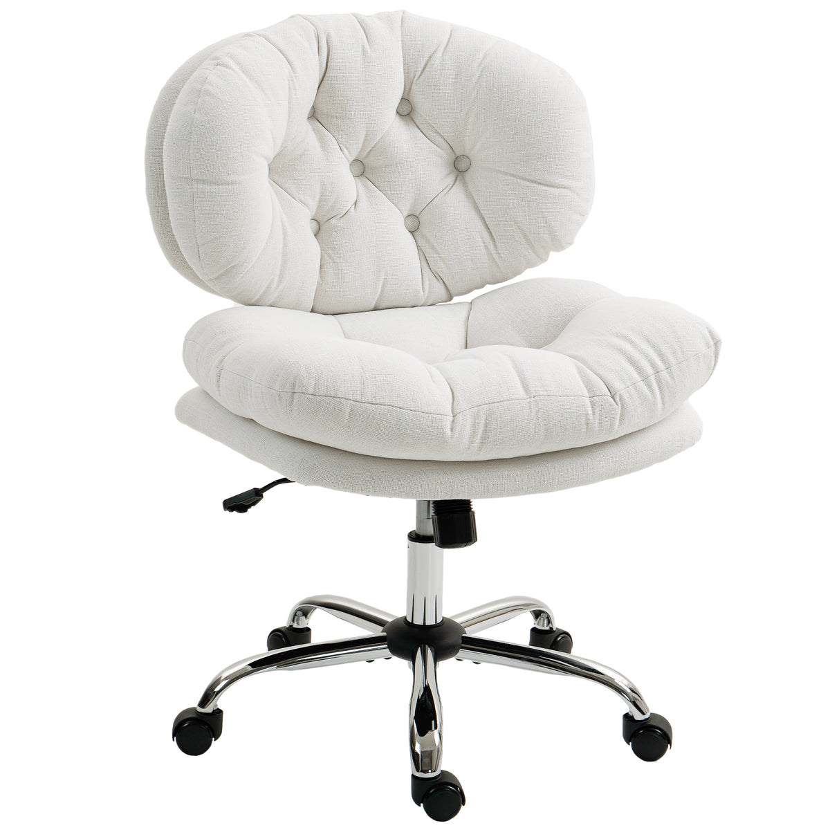 Computer Desk Chair, Armless Office Chair with Wide Padded Seat and Adjustable Height, Cream White – view 15