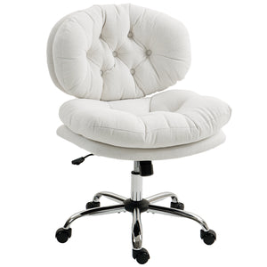 Computer Desk Chair, Armless Office Chair with Wide Padded Seat and Adjustable Height, Cream White – view 15