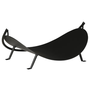 16" Firewood Log Rack Curved Fireplace Log Holder Wood Storage Basket Carrier with Flexible Handle, for Outdoor and Indoor Use, Black