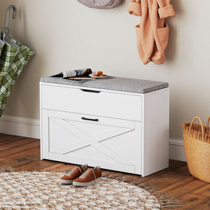 Shoe Storage Bench with Flip Drawer and Lift Top Storage, Entryway Bench with Seat Cushion for Hallway – view 21
