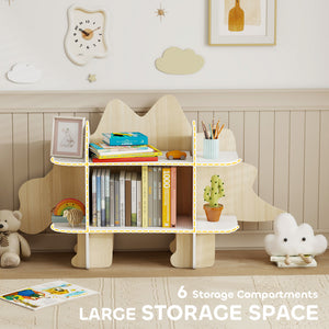 Qaba Dinosaur Themed Kids Bookshelf, 2 Tier Kids Bookcase, for Playroom, Bedroom, Living Room, Kids Room, Natural