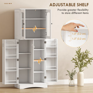64" Tall Kitchen Pantry Cabinet, Kitchen Cabinet with Soft-Close Acrylic Doors, 10 Shelves, 8 Door Racks, White
