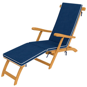 Folding Patio Lounge Chair with Padded Cushion, Acacia Wood Patio Lounger Recliner with Footrest for