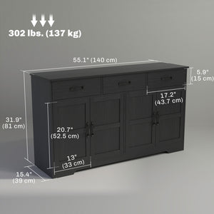 Sideboard Buffet Cabinet with Storage, Modern Coffee Bar Cabinet with 3 Drawers and Adjustable Shelves – view 2