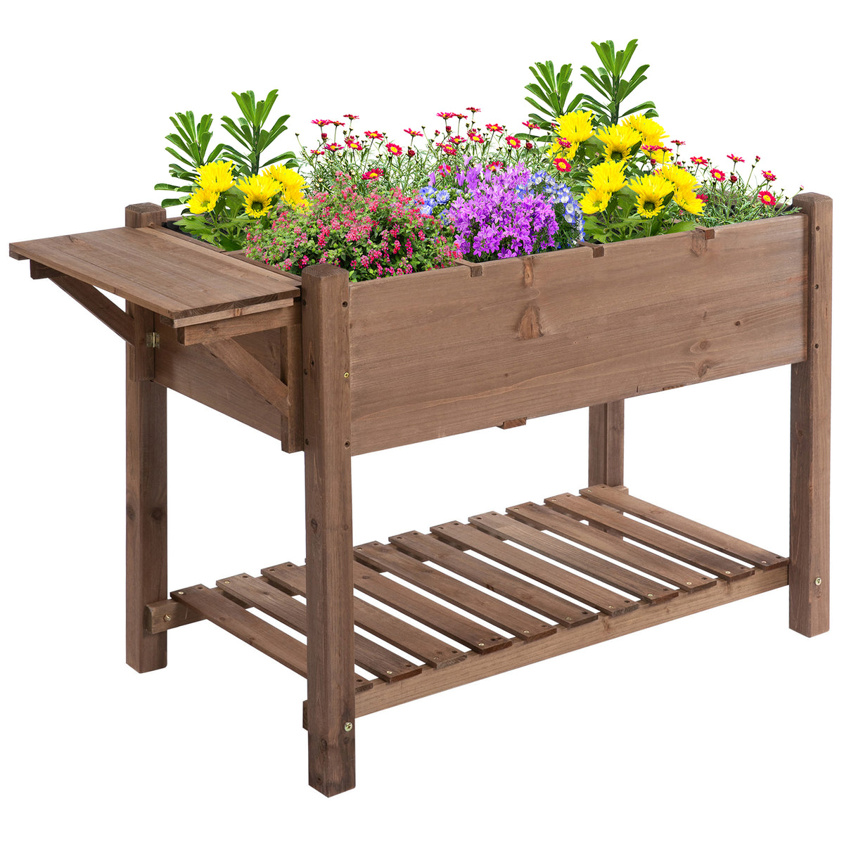 Raised Garden Bed with 8 Grids and Storage Shelf, Elevated Planter Box with Legs
