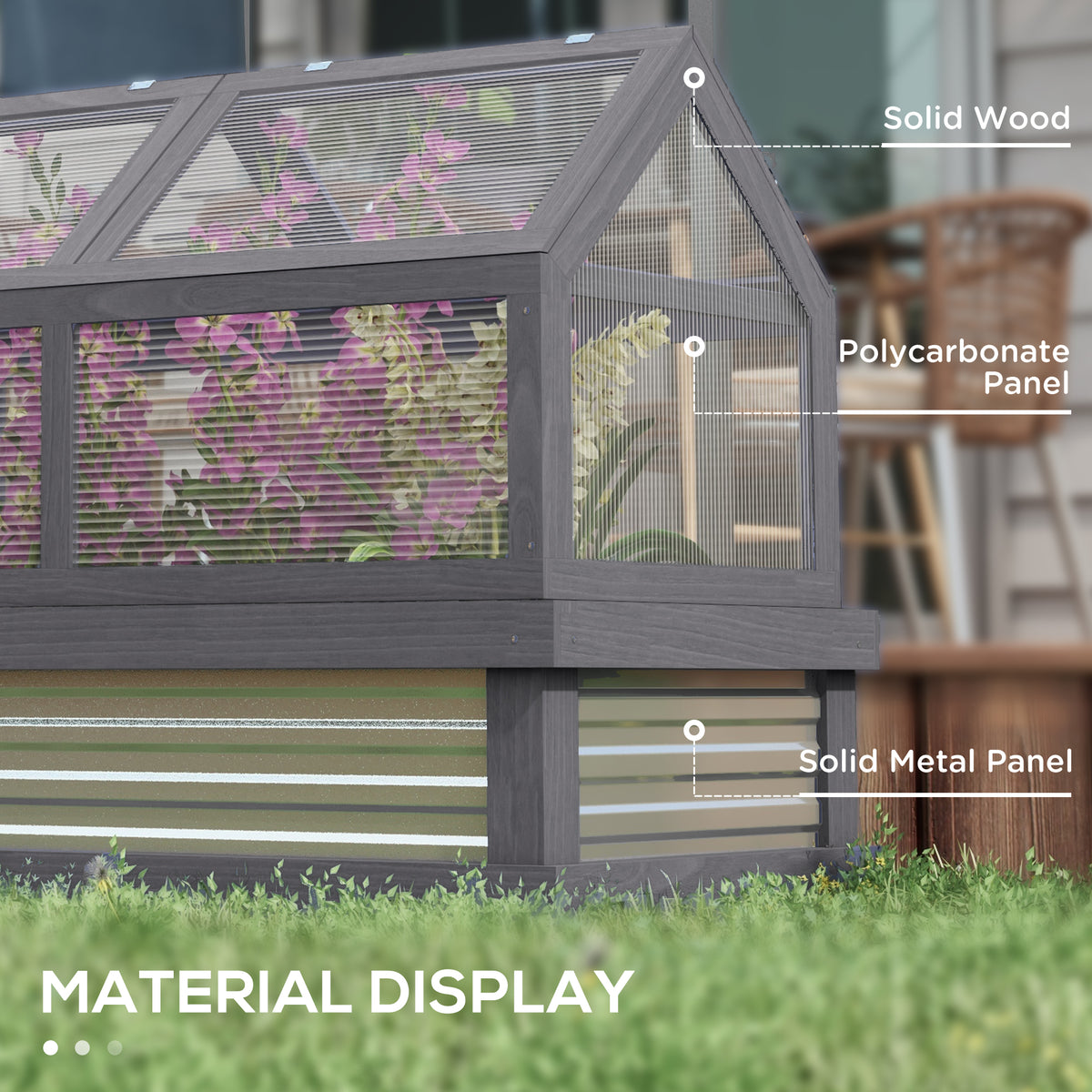 Raised Garden Flower Bed Kit with Greenhouse, Wooden Cold Frame Planter with Open Roofs, 48" x 24" x 32" – view 12