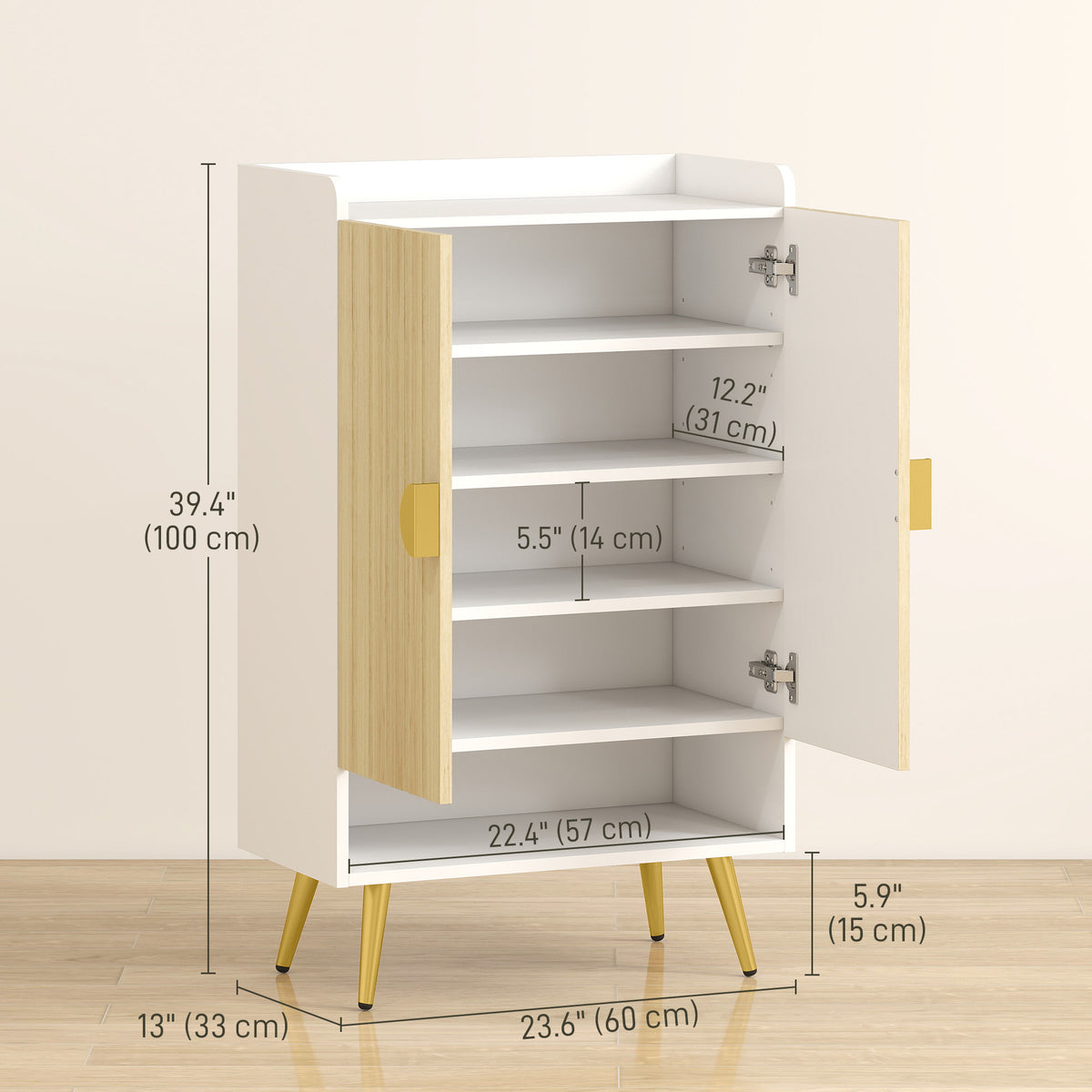 Entryway Shoe Storage Cabinet, Narrow Shoe Cabinet with Adjustable Shelves and Open Shelf for 15 Pairs of – view 9