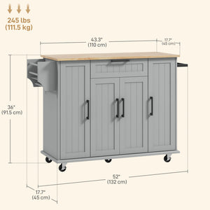 Modern Rolling Kitchen Island Cart with Drawers, Natural Wood Top, Towel Rack, Door Storage Cabinet, Black – view 9