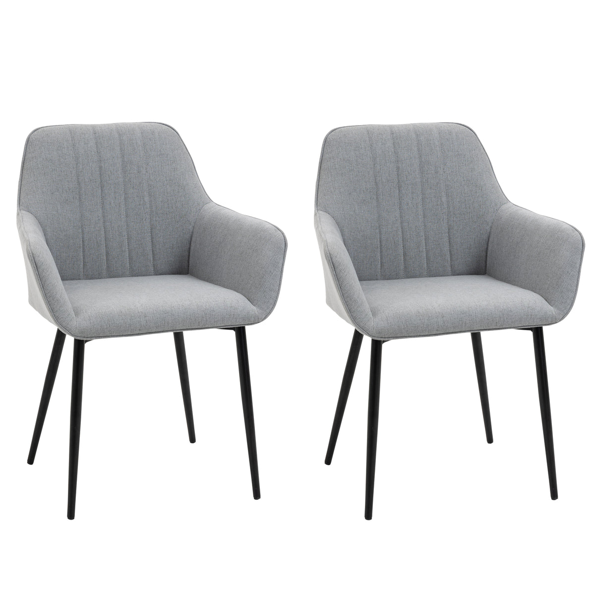 Dining Chairs Set of 2, Linen Upholstery Accent Chair with Back, Armrest, Metal Legs, Dark Grey – view 8