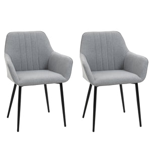 Dining Chairs Set of 2, Linen Upholstery Accent Chair with Back, Armrest, Metal Legs, Dark Grey – view 8