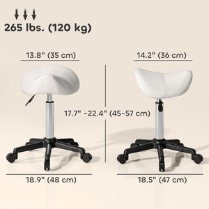 Saddle Stool, Adjustable Rolling Stool, White