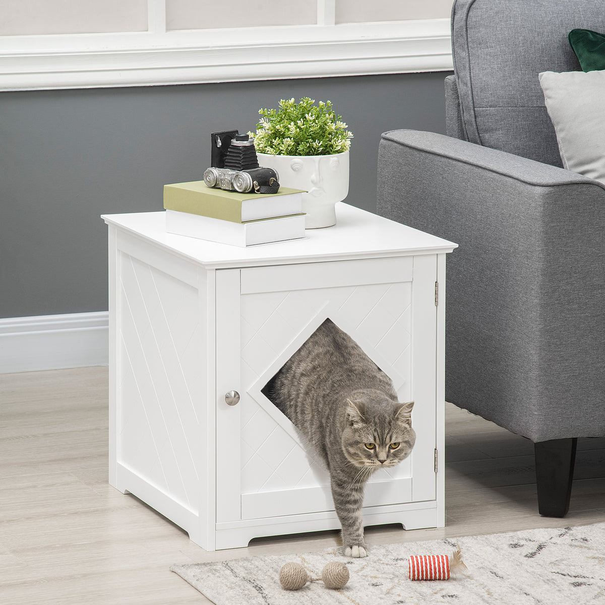 Cat Litter Box Enclosure End Table, Indoor Cat Washroom with Magnetic Door – view 14