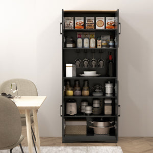 Farmhouse Kitchen Pantry, 68" Freestanding Hutch Storage Cabinet with Microwave Oven Countertop, Black – view 6