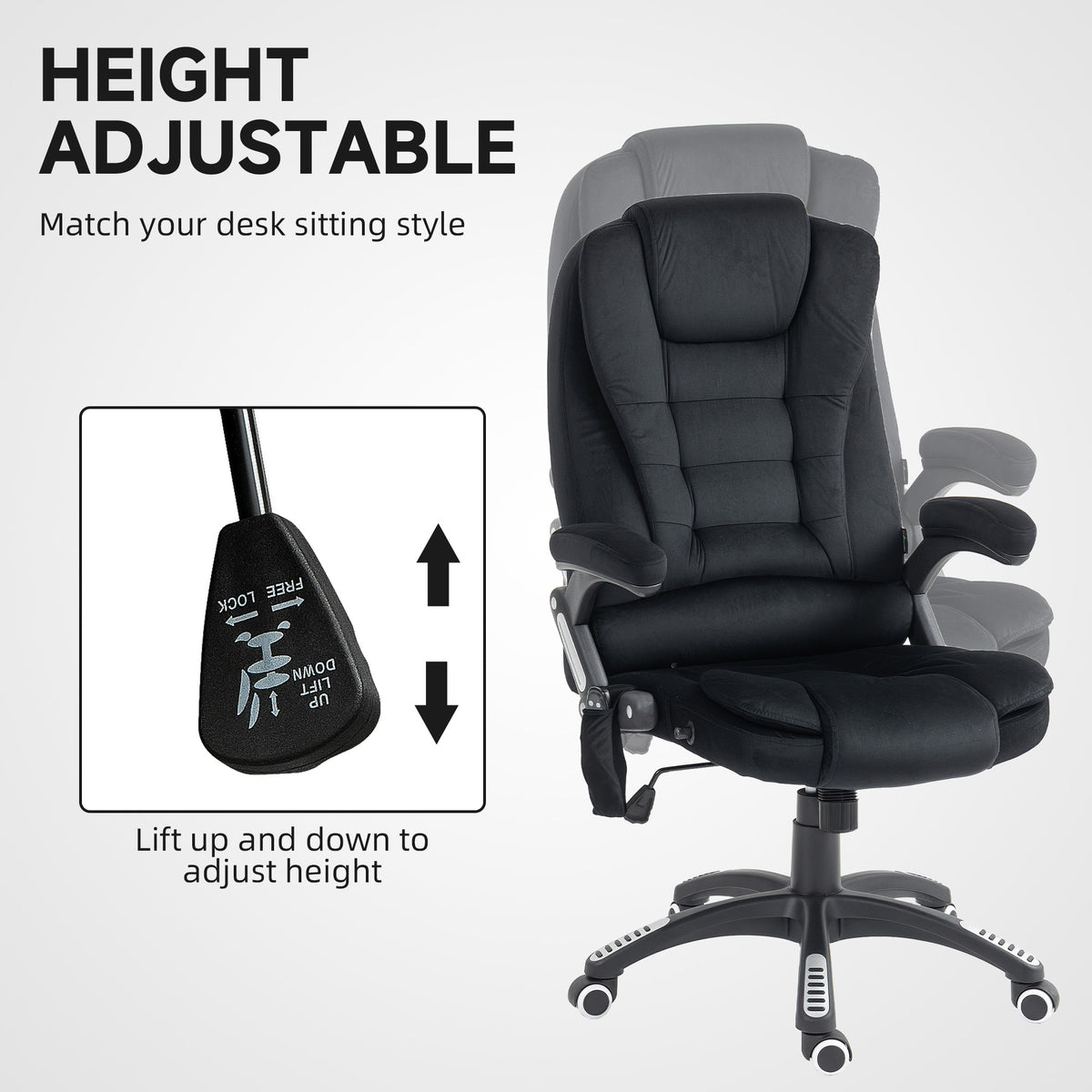 6 Point Vibrating Massage Office Chair High Back Executive Chair with Reclining Back, Swivel Wheels, Black
