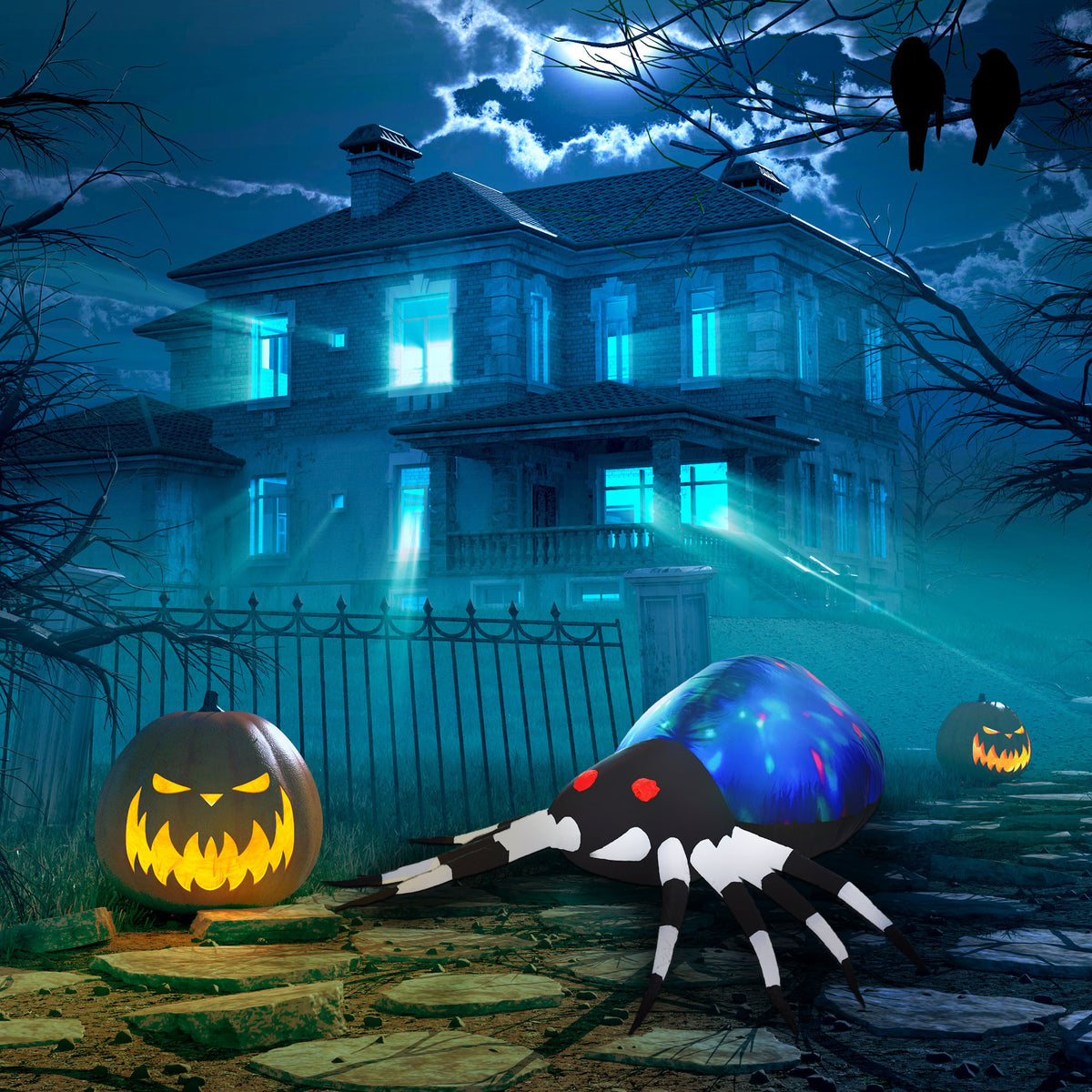 5Ft Long Halloween Giant Scary Spider LED Lighted Airblown Inflatable Lawn Decoration Holiday Season Garden Decor