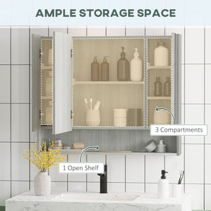 Wall Mounted Bathroom Medicine Cabinet with Mirror and Adjustable Shelves, Grey – view 3