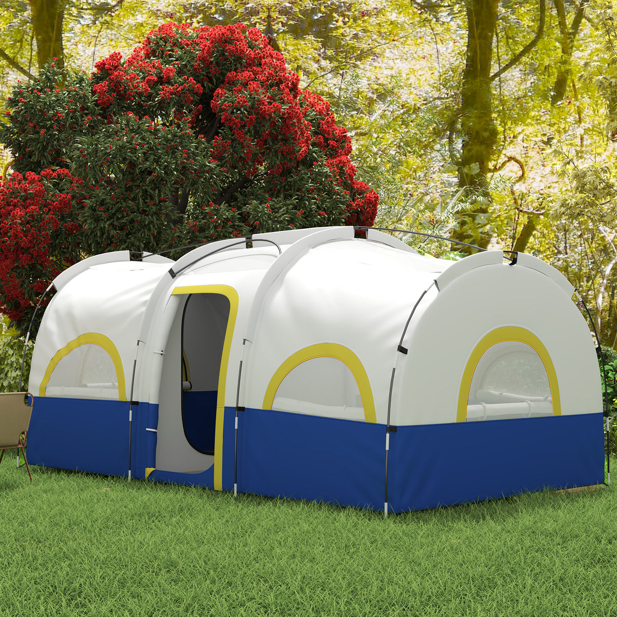 4 Person Camping Tent, 3 Room Cabin Tent, 3000mm Waterproof and UPF30+ with Sewn in Groundsheet and Carry – view 7