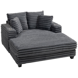 60" Chaise Lounge Chair, Oversized Upholstered Sofa Bed with Cup Holders & Pillows – view 8