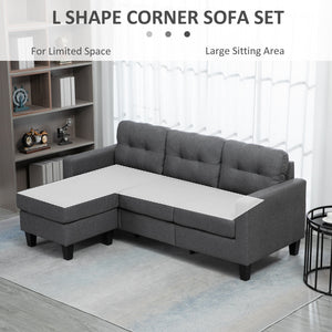 L-shaped Sofa, 3 Seater Couch with Ottoman, Corner Sofa with Thick Padded Cushion and Wood Legs, Dark Grey