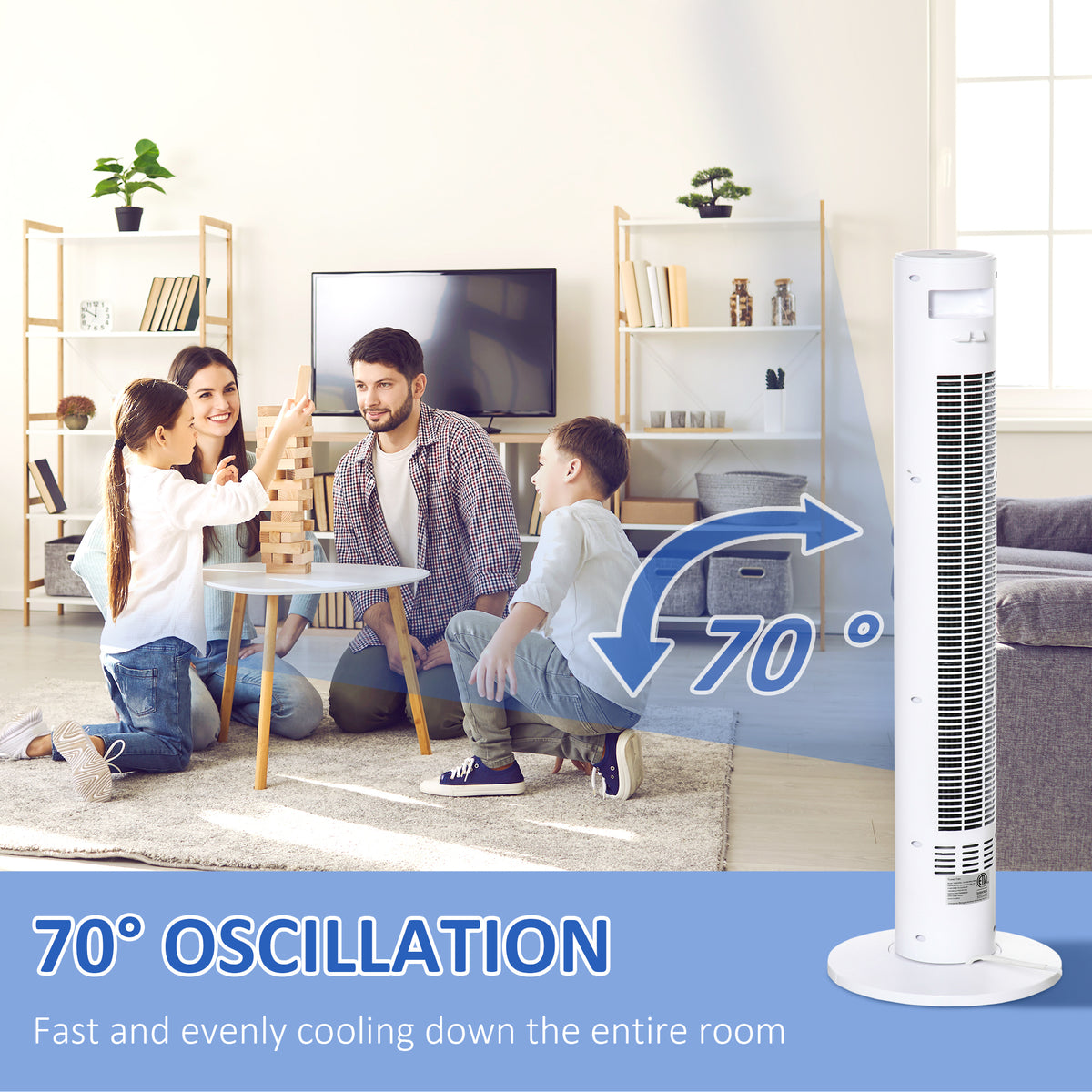Freestanding Tower Fan Cooling for Home Bedroom with 3 Speed, 12h Timer, Oscillating, LED Sensor Panel – view 11
