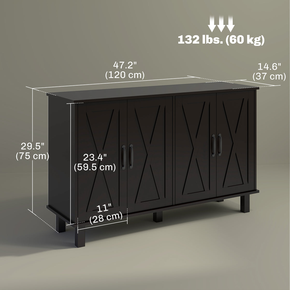 Kitchen Sideboard Cabinet with 4 Barn Doors and 2 Adjustable Shelves, Buffet Table for Living Room – view 2