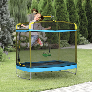 Qaba 6.9FT Kids Trampoline with Safety Net, Gymnastics Bar, Swing, Toddler Trampoline for 3-6 Years Old Outdoor